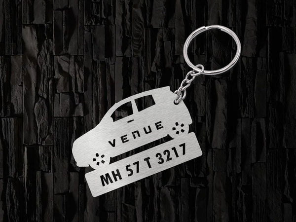 Metal Car Shape Number Plate Keychain - MVS88 - Hyundai Venue
