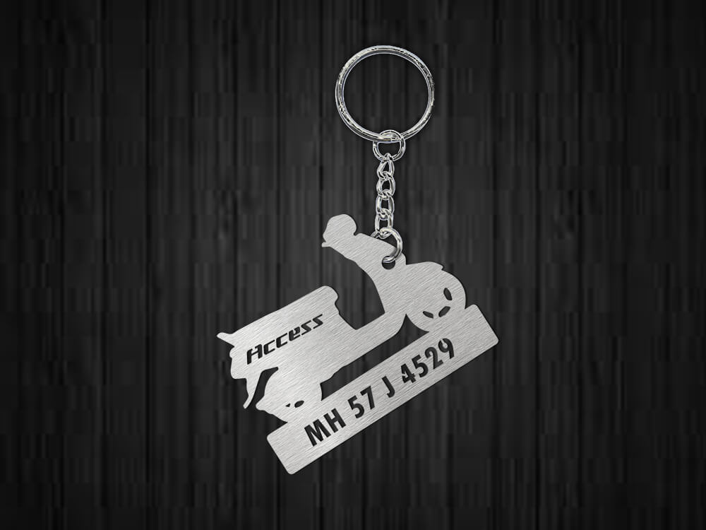 Metal Bike Shape Number Plate Keychain - MVS52 - Suzuki Access