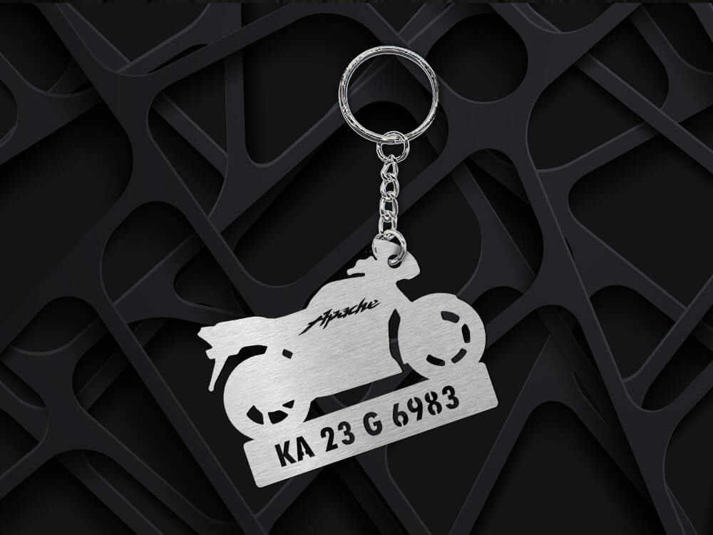 Metal Bike Shape Number Plate Keychain - MVS51 - TVS Apache