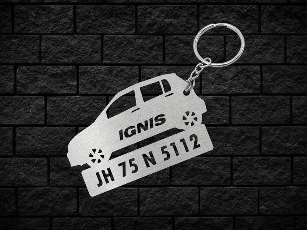 Metal Car Shape Number Plate Keychain - MVS68 - Maruti Suzuki Ignis