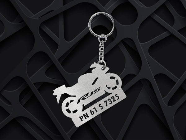 Metal Bike Shape Number Plate Keychain - MVS31 - Yamaha R15