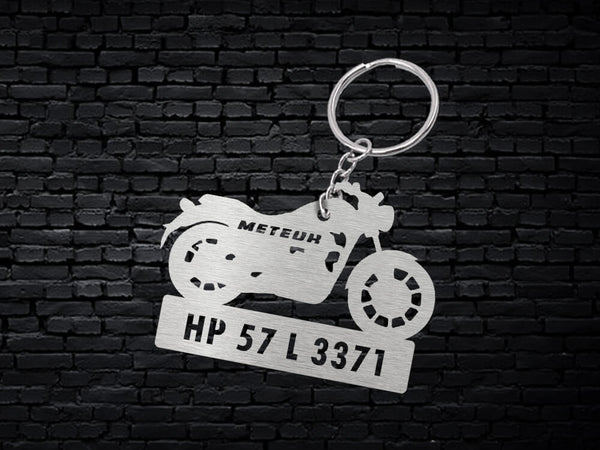 Metal Bike Shape Number Plate Keychain - MVS74 - Royal Enfield Meteor