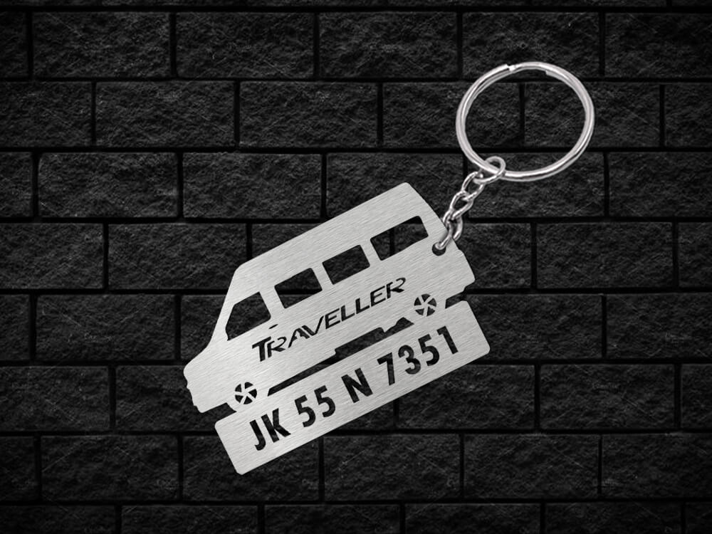 Metal Van Shape Number Plate Keychain - MVS499