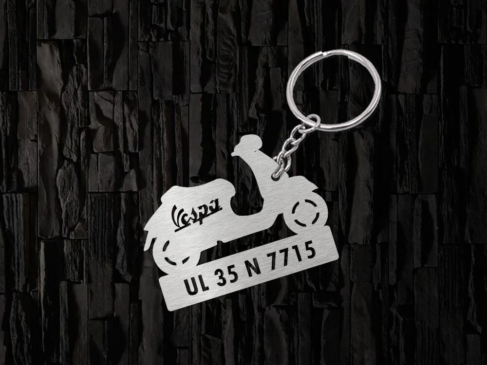 Metal Bike Shape Number Plate Keychain - MVS72 - Vespa