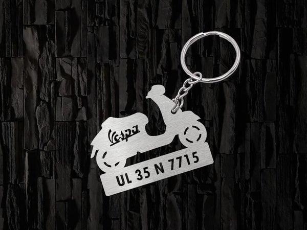 Metal Bike Shape Number Plate Keychain - MVS72 - Vespa