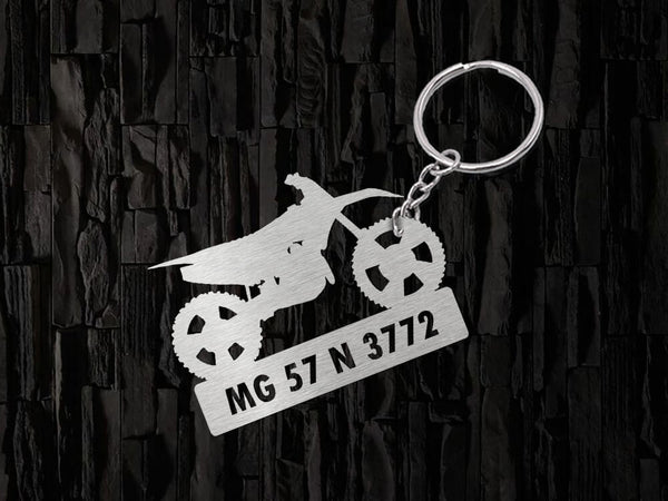 Metal Bike Shape Number Plate Keychain - MVS328 - Dirt Bike