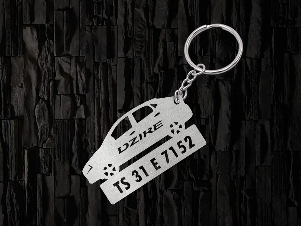 Metal Car Shape Number Plate Keychain - MVS08 - Maruti Suzuki Dzire