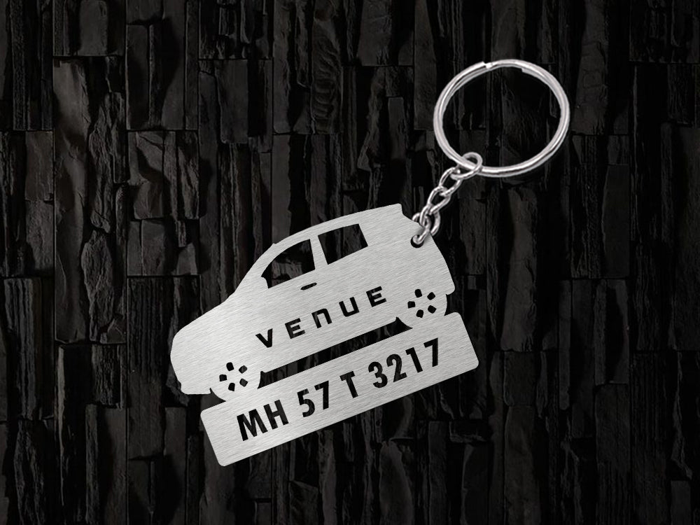 Metal Car Shape Number Plate Keychain - MVS88 - Hyundai Venue
