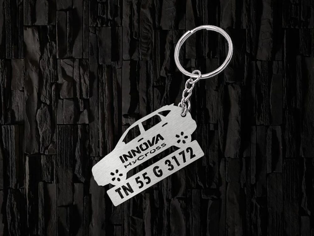 Metal Car Shape Number Plate Keychain - MVS97B - Toyota Innova Hycross
