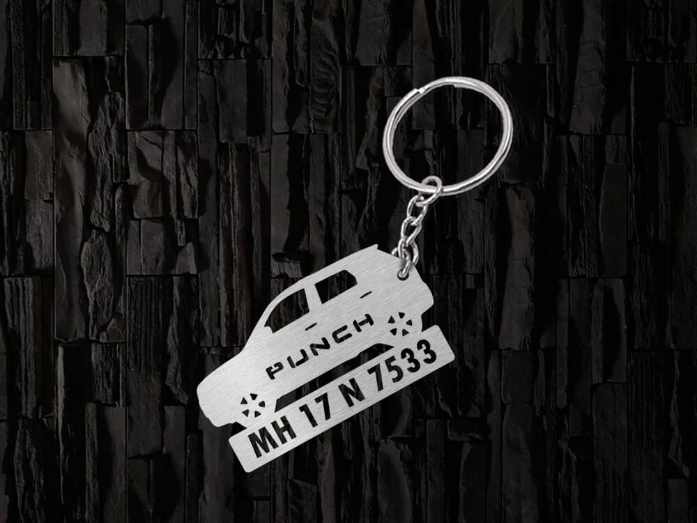 Metal Car Shape Number Plate Keychain - MVS35 - Tata Punch; Wisholize