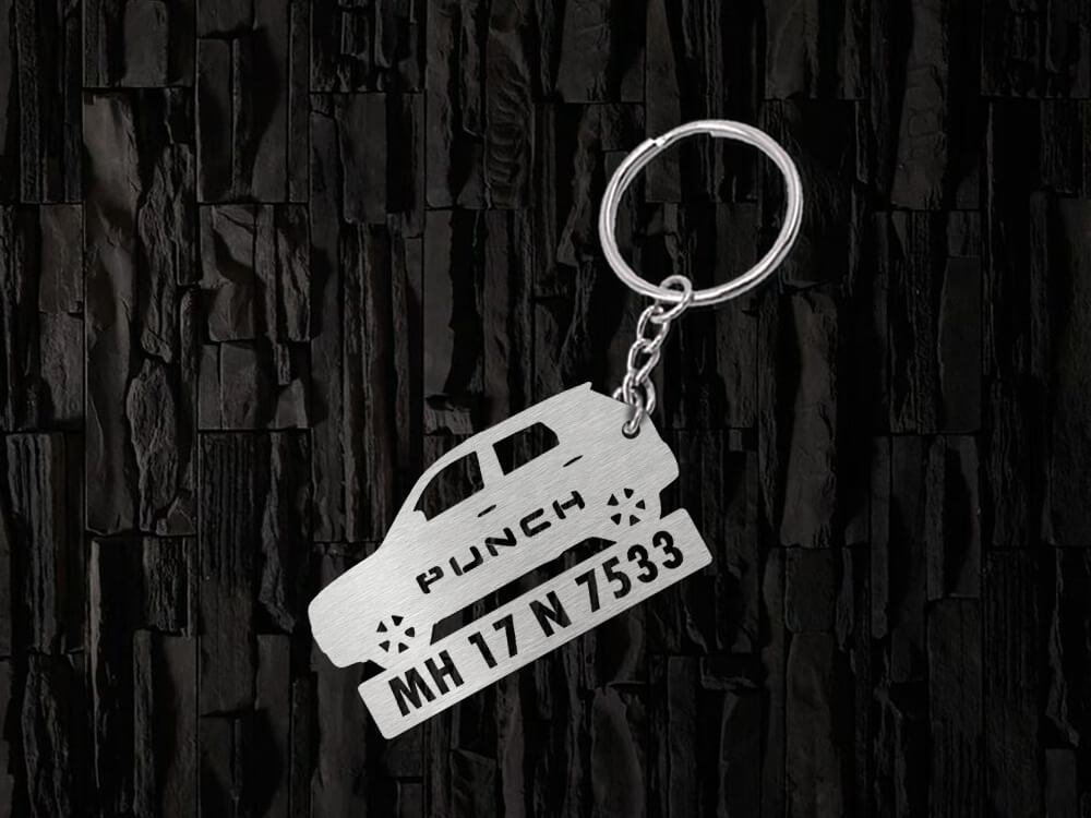 Metal Car Shape Number Plate Keychain - MVS35 - Tata Punch