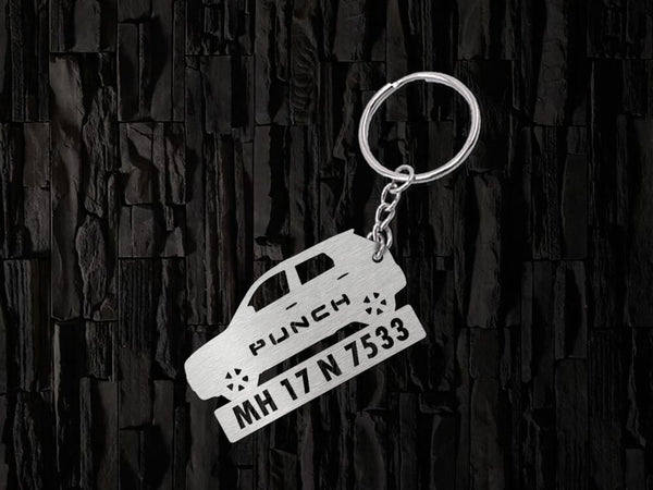 Metal Car Shape Number Plate Keychain - MVS35 - Tata Punch