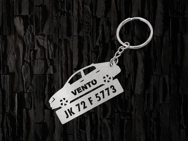 Metal Car Shape Number Plate Keychain - MVS87 - Volkswagen Vento