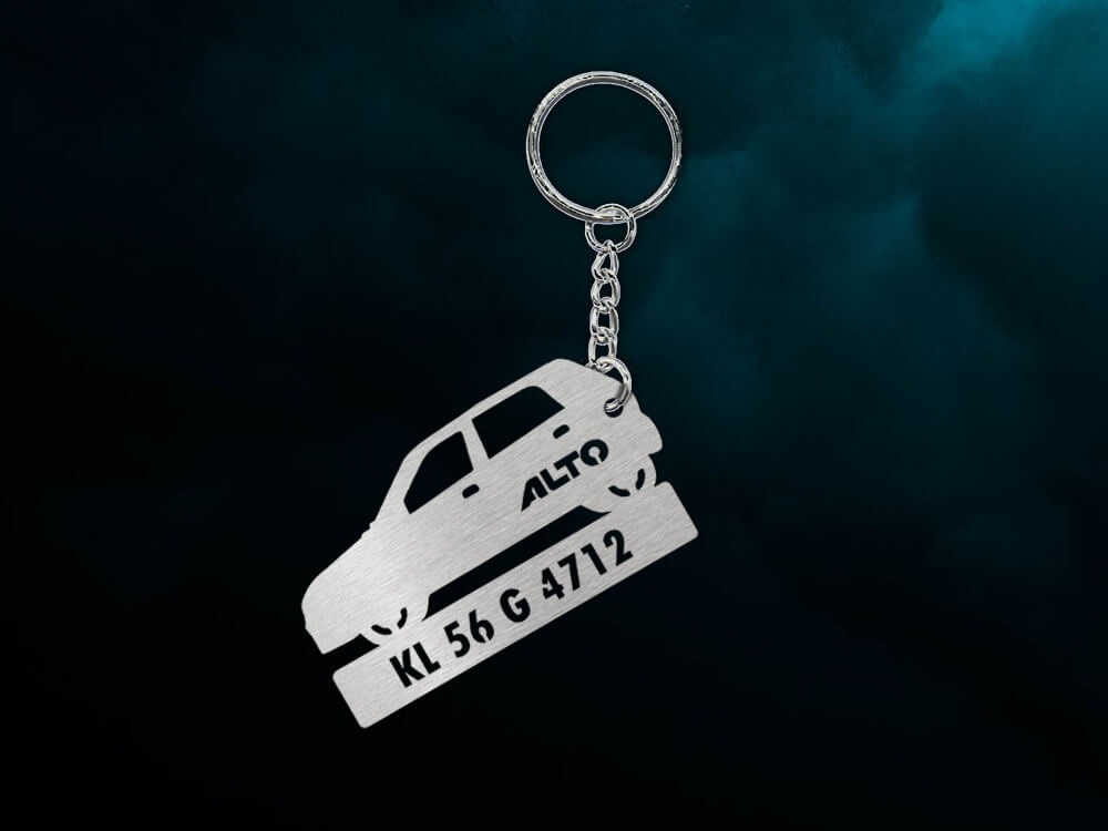 Metal Car Shape Number Plate Keychain - MVS45 - Maruti Suzuki Alto