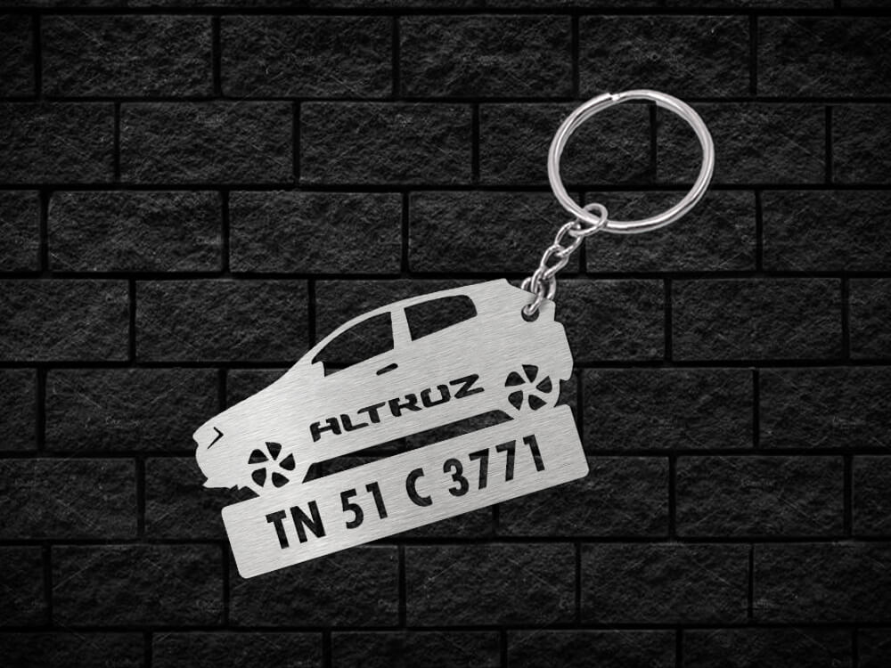 Metal Car Shape Number Plate Keychain - MVS86 - Tata Altroz