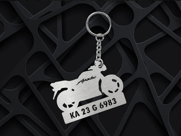 Metal Bike Shape Number Plate Keychain - MVS51 - TVS Apache