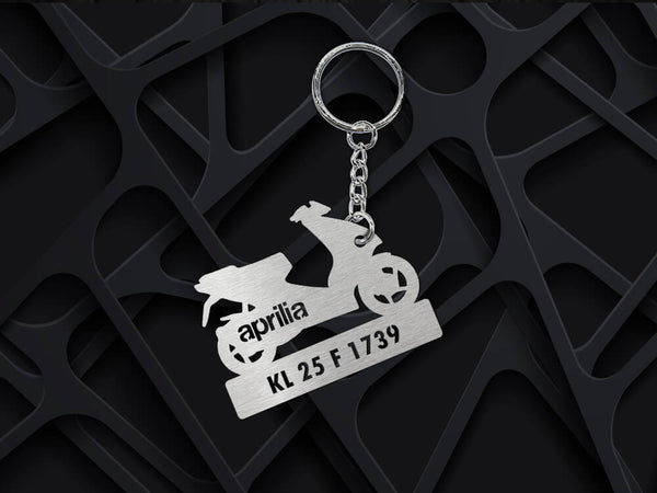 Metal Bike Shape Number Plate Keychain - MVS42 - Aprilia