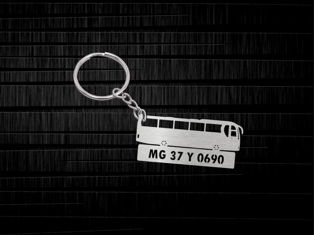 Metal Bus Shape Number Plate Keychain - MVS299