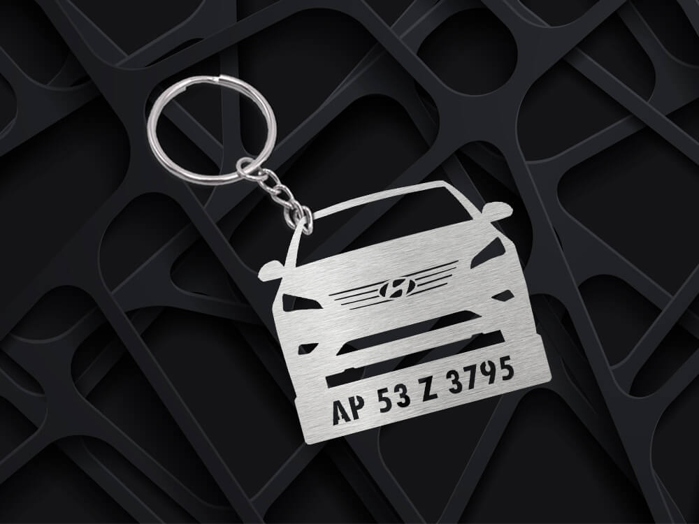 Metal Car Shape Number Plate Keychain - MVSF06 - Hyundai Front View
