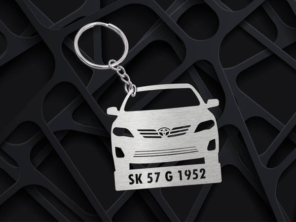 Metal Car Shape Number Plate Keychain - MVSF88 - Toyota Front View