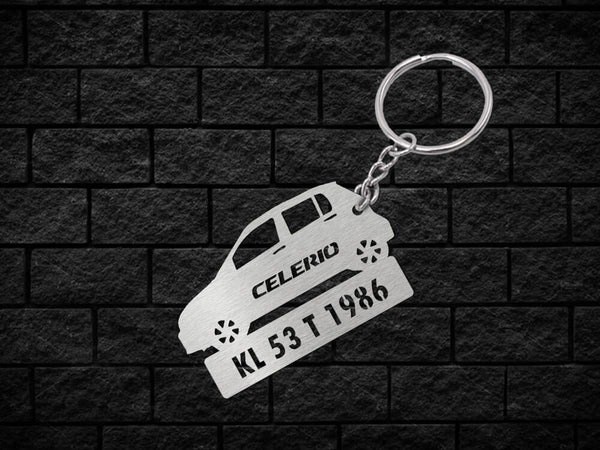Metal Car Shape Number Plate Keychain - MVS76 - Maruti Suzuki Celerio