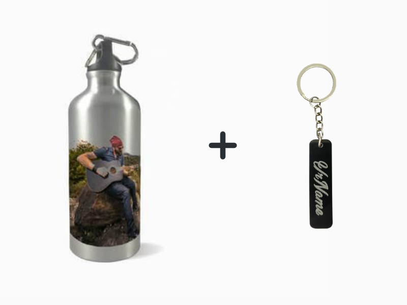 Aluminium Water Bottle + Engraved Keychain Combo - Wisholize - Water Bottle