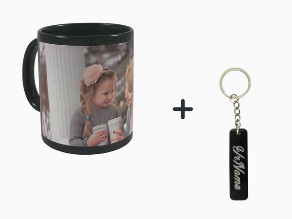 Black Mug + Engraved Keychain Combo - Wisholize - Mug