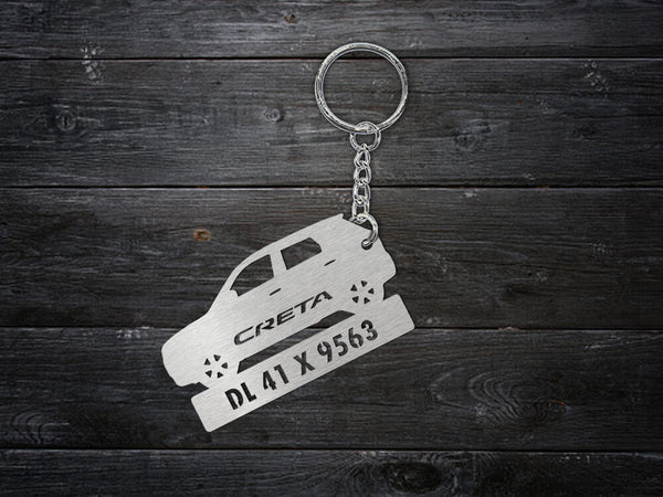 Metal Car Shape Number Plate Keychain - MVS06 - Hyundai Creta