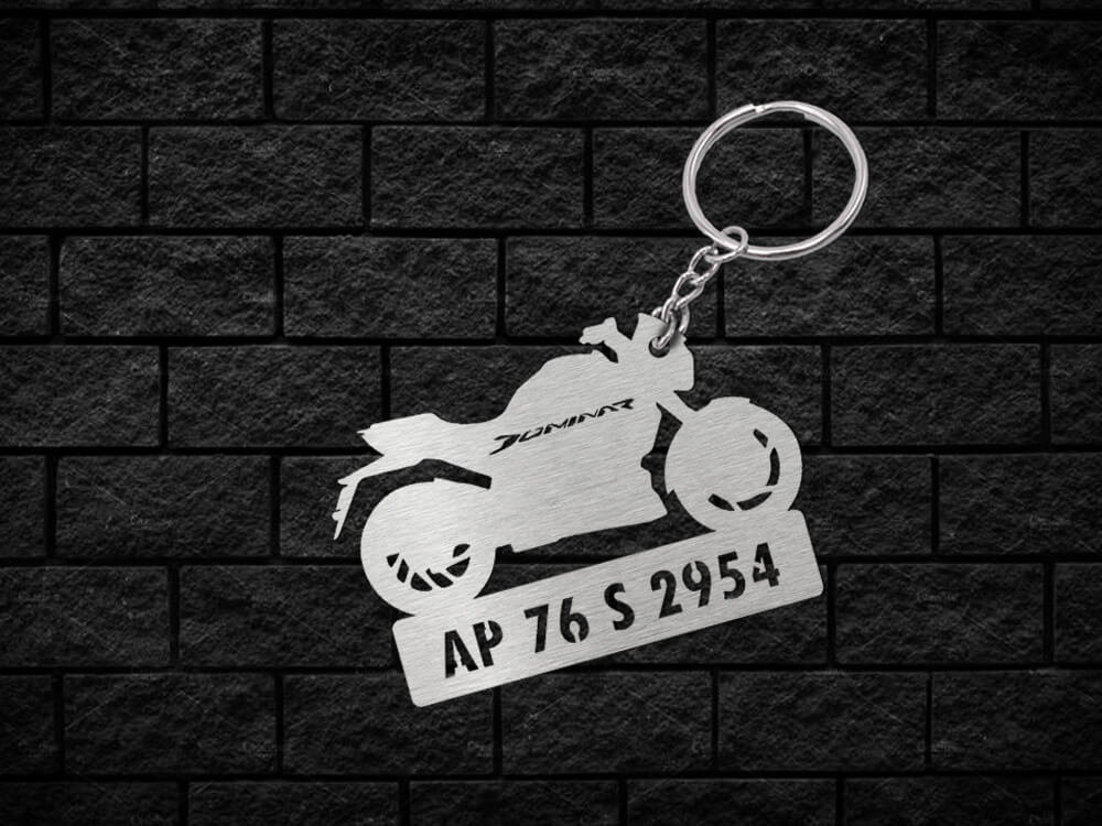 Metal Bike Shape Number Plate Keychain - MVS62 - Bajaj Dominar