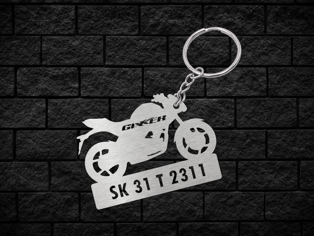 Metal Bike Shape Number Plate Keychain - MVS44 - Suzuki Gixxer