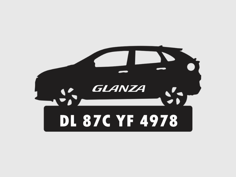 Car Shape Number Plate Keychain - VS70 - Toyota Glanza - Wisholize - Key Chain