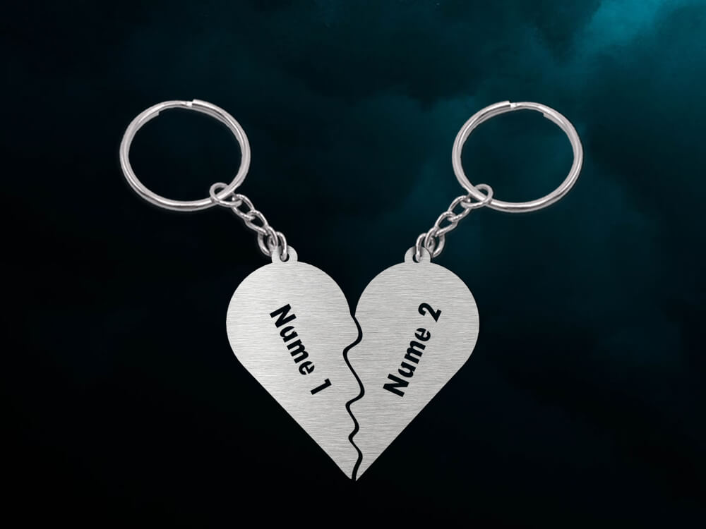 Metal Name Keychain - Split Heart