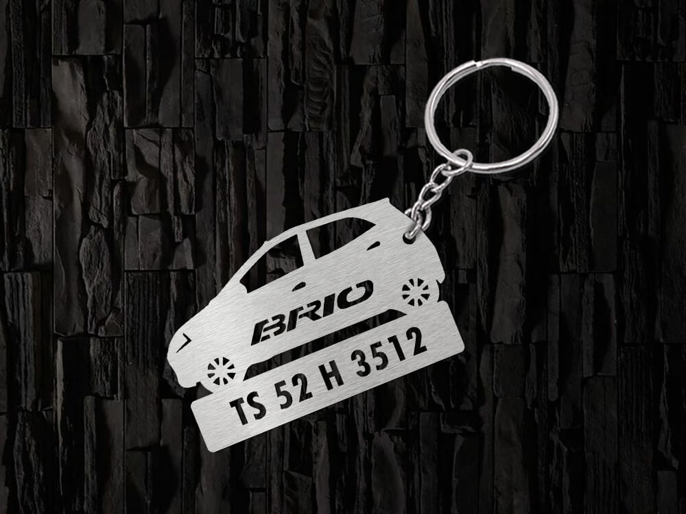 Metal Car Shape Number Plate Keychain - MVS108 - Honda Brio