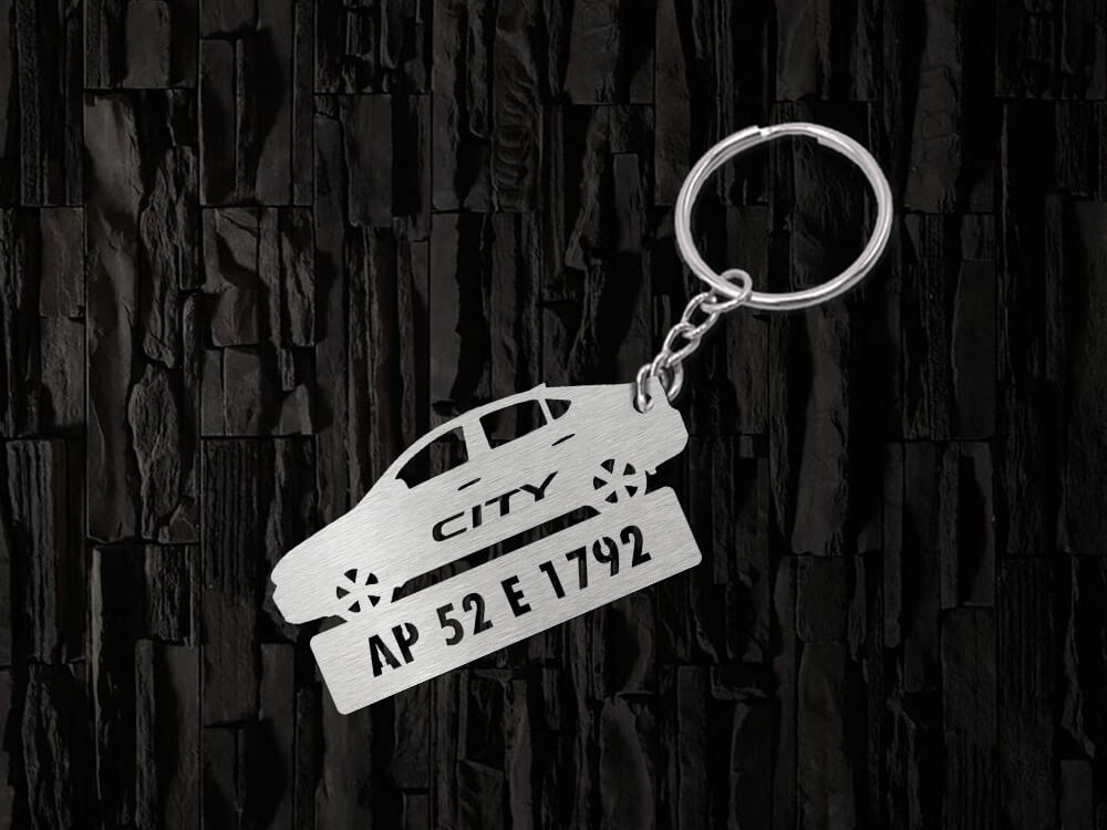 Metal Car Shape Number Plate Keychain - MVS36 - Honda City