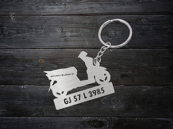 Metal Bike Shape Number Plate Keychain - MVS05 - Honda Grazia