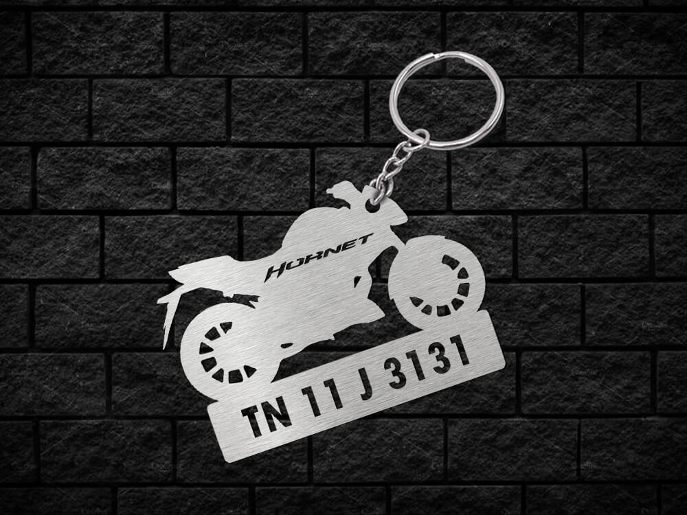 Metal Bike Shape Number Plate Keychain - MVS64 - Honda Hornet