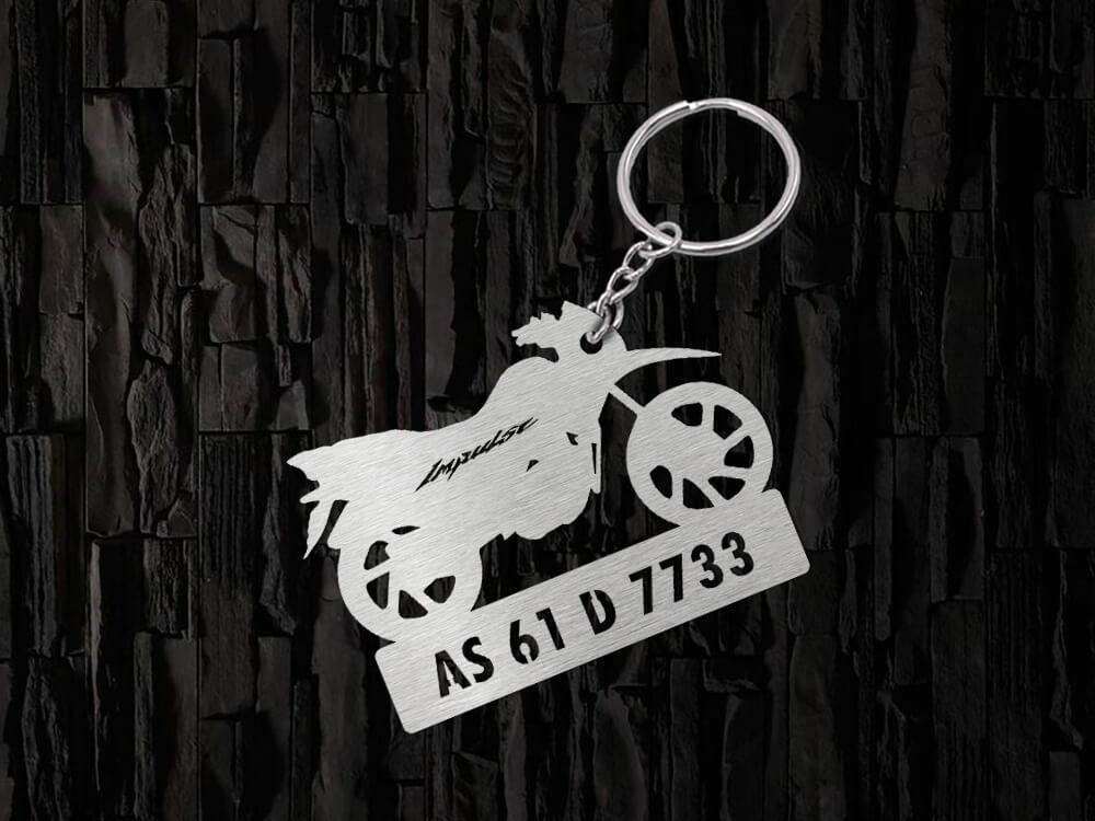 Metal Bike Shape Number Plate Keychain - MVS83 - Hero Impulse