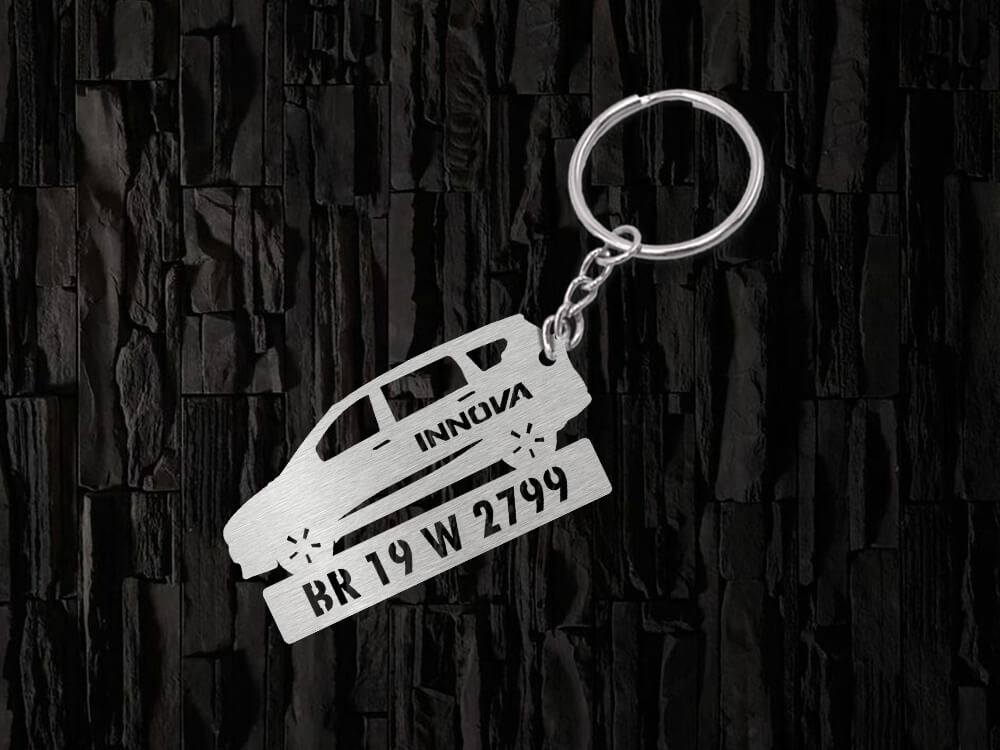 Metal Car Shape Number Plate Keychain - MVS97 - Toyota Innova