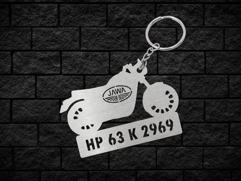 Metal Bike Shape Number Plate Keychain - MVS32 - Jawa