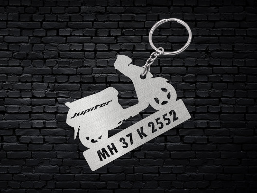 Metal Bike Shape Number Plate Keychain - MVS63 - TVS Jupiter