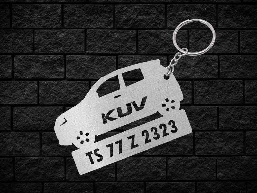 Metal Car Shape Number Plate Keychain - MVS57 - Mahindra KUV