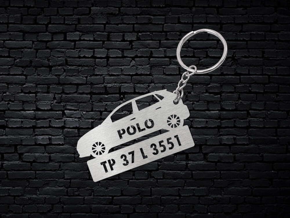 Metal Car Shape Number Plate Keychain - MVS16 - Volkswagen Polo