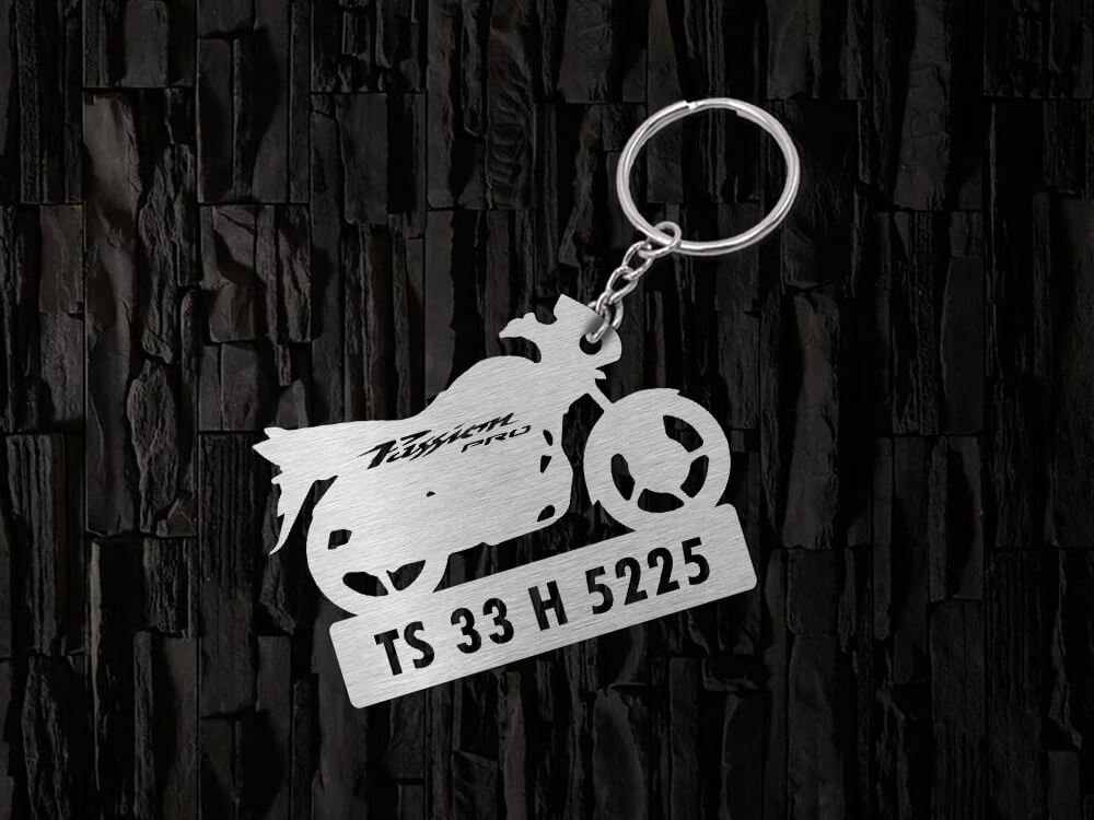Metal Bike Shape Number Plate Keychain - MVS73 - Hero Passion Pro
