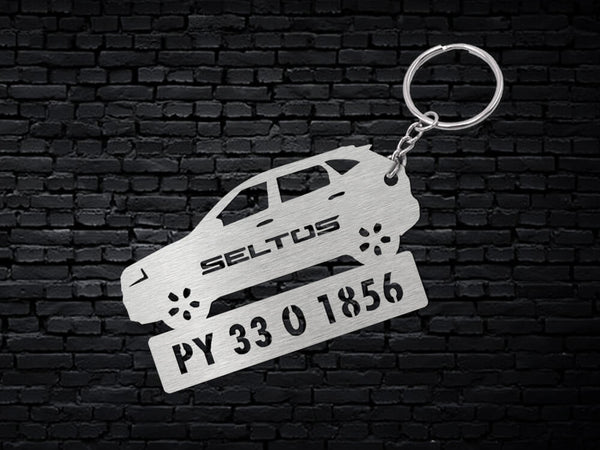 Metal Car Shape Number Plate Keychain - MVS47 - Kia Seltos