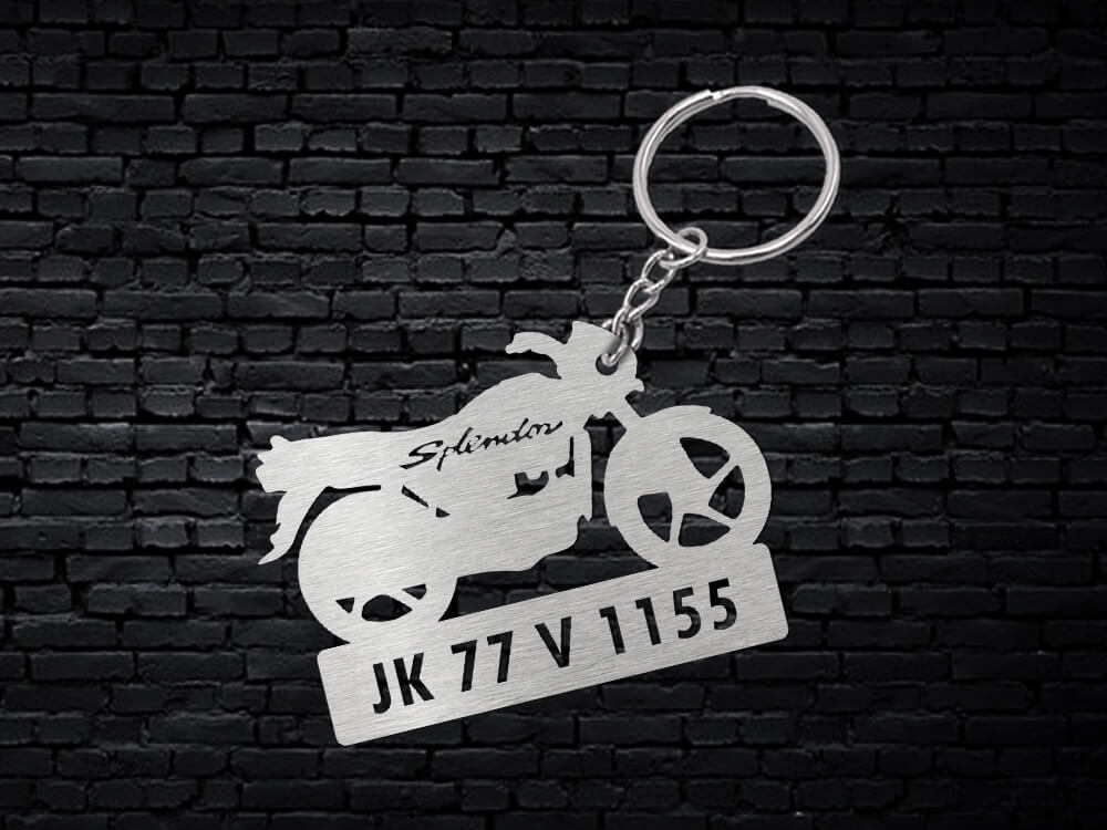 Metal Bike Shape Number Plate Keychain MVS82 Hero Splendor