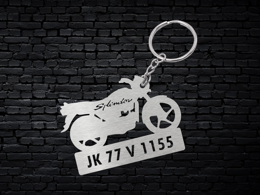 Metal Bike Shape Number Plate Keychain - MVS82 - Hero Splendor