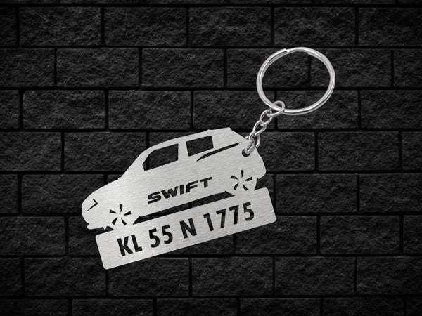 Metal Car Shape Number Plate Keychain - MVS65 - Maruti Suzuki Swift