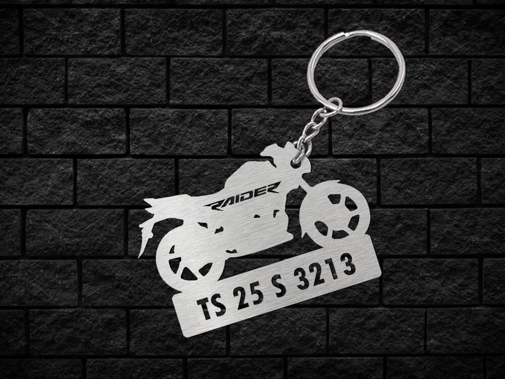 Metal Bike Shape Number Plate Keychain - MVS53 - TVS Raider