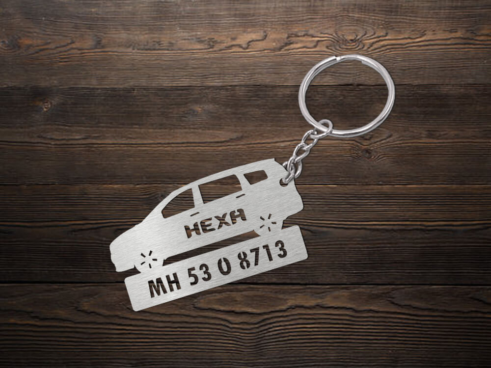 Metal Car Shape Number Plate Keychain - MVS719 - Tata Hexa