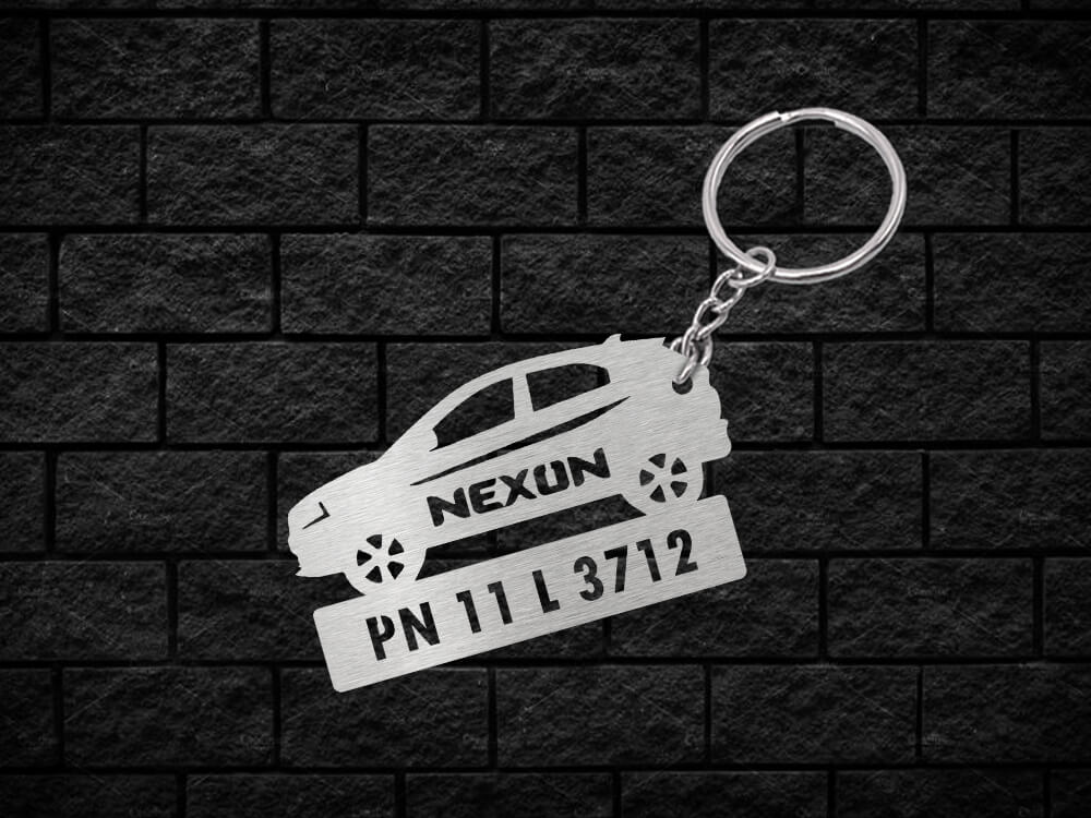 Metal Car Shape Number Plate Keychain - MVS75 - Tata Nexon